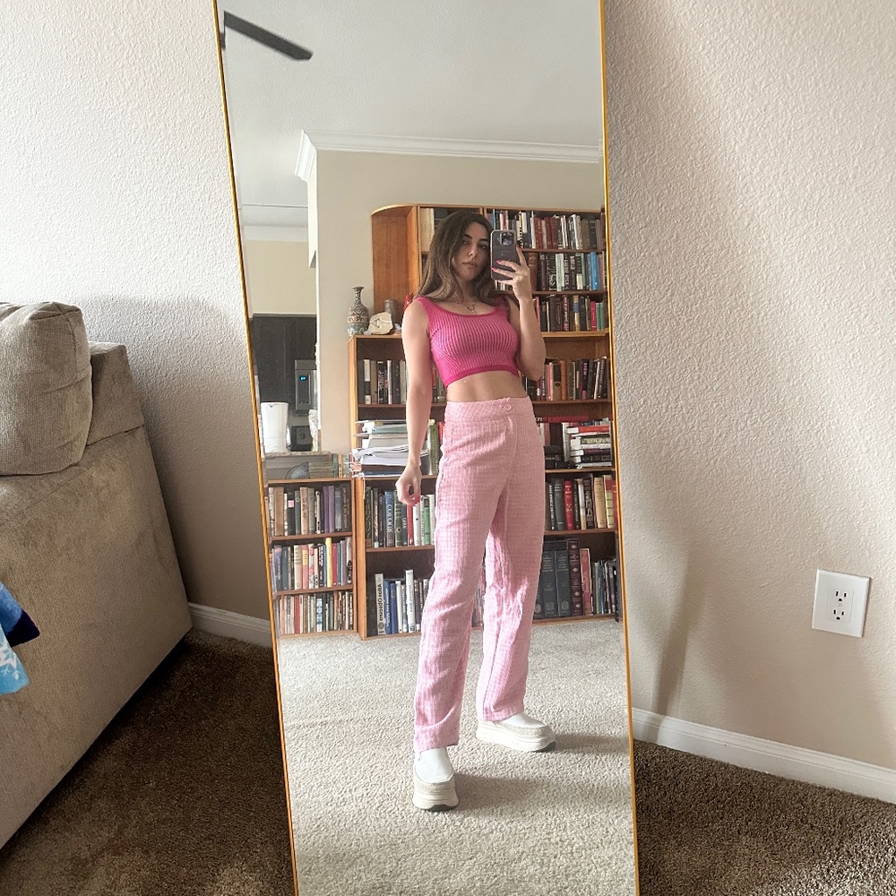 Light Pink High-Rise Wide-Leg Trousers